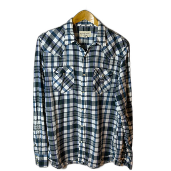 Ralph Lauren Denim & Supply Men's Blue Plaid Pearl Snap Western Style Shirt XL - Picture 3 of 14